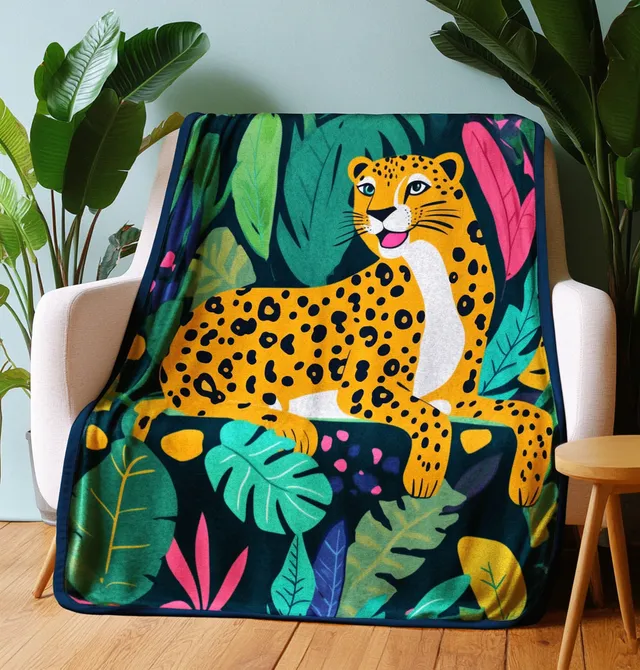 Whimsical Jungle: A Playful Animal-Themed Blanket Design