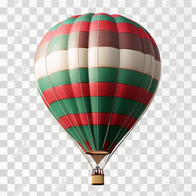 Realistic Dark Red Hot Air Balloon with Green Stripes