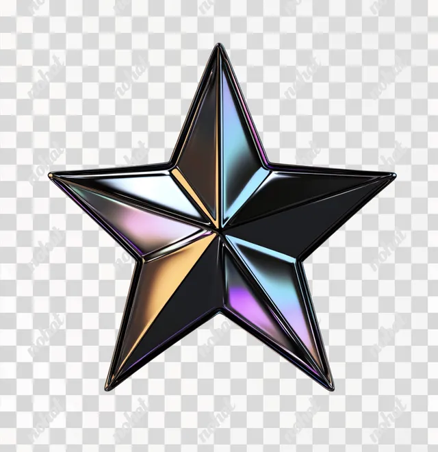 Elegant 3D Chrome Star with Iridescent Reflections