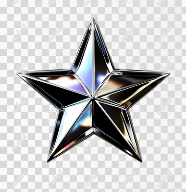 3D chromed metalic star with black and holographic iridescent reflections, white background, clip art style, flat illustration, simple, minimalistic, 2D, high resolution, high detail, high definition, sharp focus, high quality