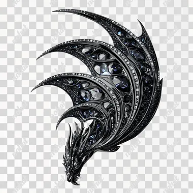 a dark fantasy illustration of a side view of a black dragon flying, isolated in white