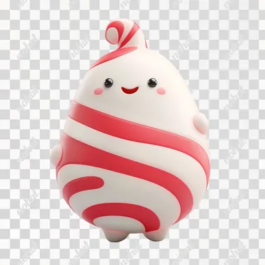 isolated 3D cute peppermint candy cane, plain white background, cartoon style --s 120
