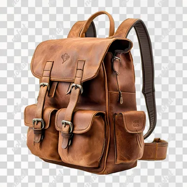 brown classic backpack, modern design, from a well-known company, subject photography , white background, isolate