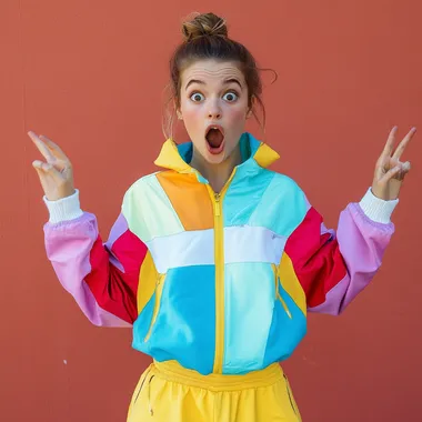 amazed young woman, sportswear, young gen z guy