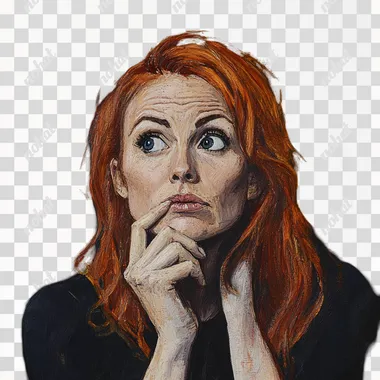 a 40 something woman pondering a question (looking slightly comical)