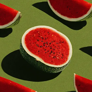 green background, watermelon slices seamless repeating pattern, --s 789