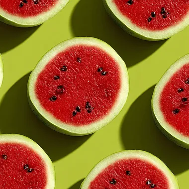 green background, watermelon slices seamless repeating pattern, --s 789
