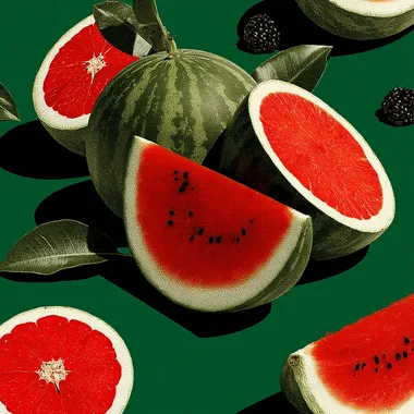 green background, watermelon slices seamless repeating pattern, --s 789