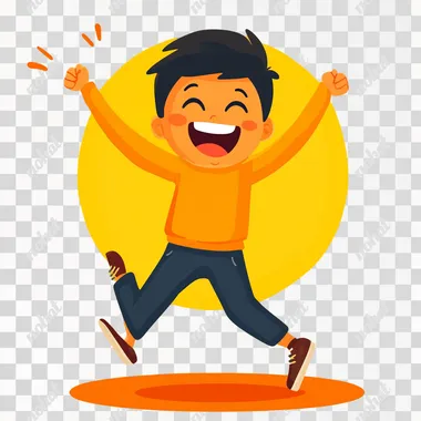 a person's emotion a yellow face : happy, excited, having fun, dancing. Cartoon style, gender neutral