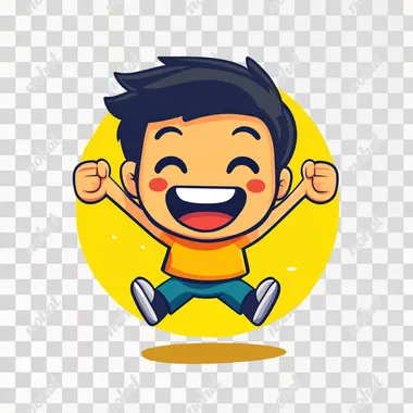 a person's emotion a yellow face : happy, excited, having fun, dancing. Cartoon style, gender neutral