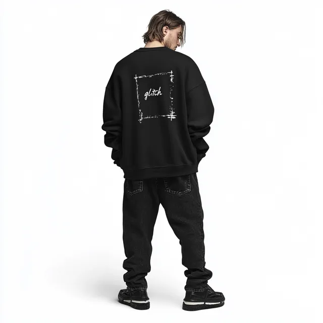 Man in Oversized Black Sweatshirt and Baggy Jeans, Urban Streetwear Style