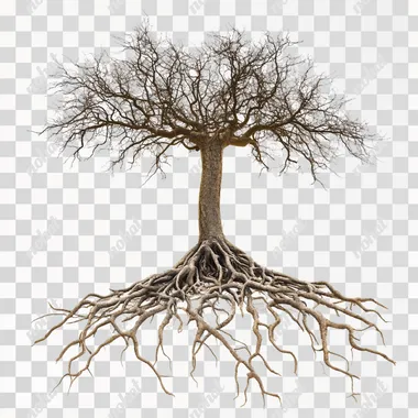 tree roots, white isolated background