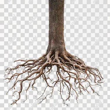 tree roots, white isolated background