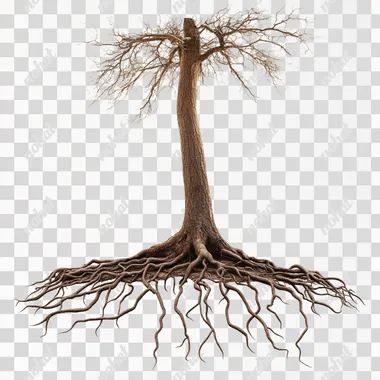 tree roots, white isolated background