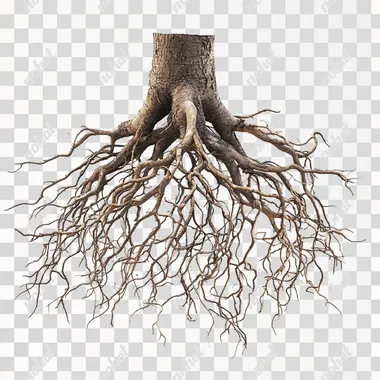 tree roots, white isolated background