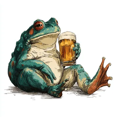 Relaxed frog with a beer, vector style, no background, digital art --raw