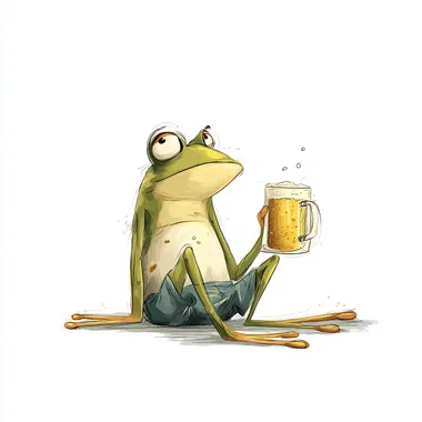Relaxed frog with a beer, vector style, no background, digital art --raw