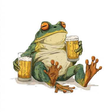 Relaxed frog with a beer, vector style, no background, digital art --raw