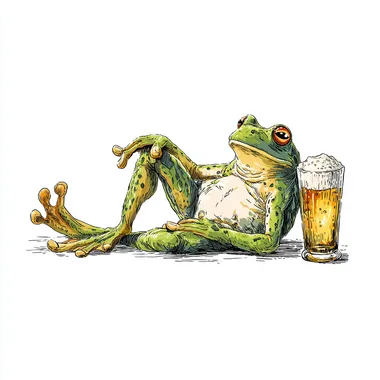 Relaxed frog with a beer, vector style, no background, digital art --raw
