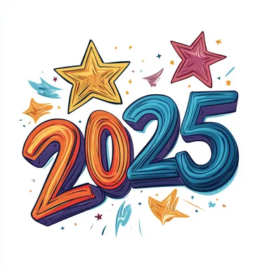Retro-style Class of 2025 vector text with bold, colorful lettering and stars, white background   jbm4eaj