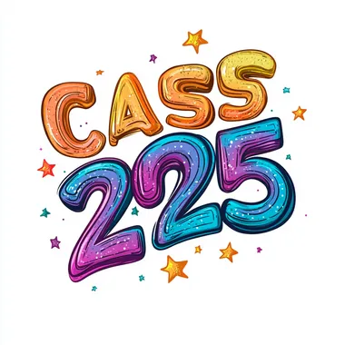 Retro-style Class of 2025 vector text with bold, colorful lettering and stars, white background   jbm4eaj