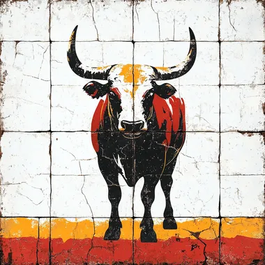 Illustration style Spanish bullfight vector silhouette ceramic tile crack color block white background image --s 250