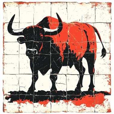 Illustration style Spanish bullfight vector silhouette ceramic tile crack color block white background image --s 250