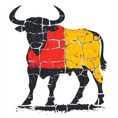 Illustration style Spanish bullfight vector silhouette ceramic tile crack color block white background image --s 250