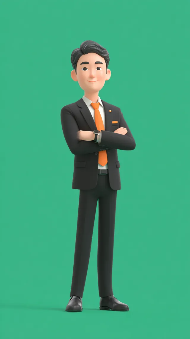 Energetic Asian Male Online Sourcing Officer in Professional Attire