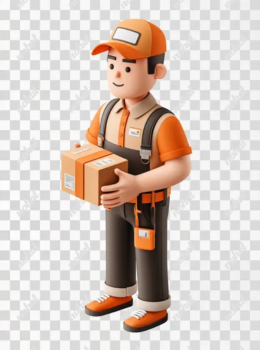 3D isometric perspective of package courier holding a small delivery box with both hands, wearing a cap and uniform, centered, isolated on white background, good composition, high resolution, photo realistic, 4K   --raw rofile 6guqfn7