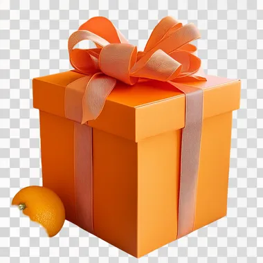 big orange gift box with ribbons