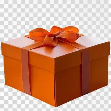 big orange gift box with ribbons