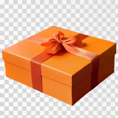 big orange gift box with ribbons