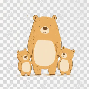 [bear family], hand drawn illustration in the simple style, simple lines, vector style, full body, soft, in a minimalistic style, with a flat design using simple shapes and soft earthy colors, with a hand drawn texture, with a cheerful atmosphere, on a all white background, simple minimalistic, in the style of seb mckinnon and jon klassen,**s200