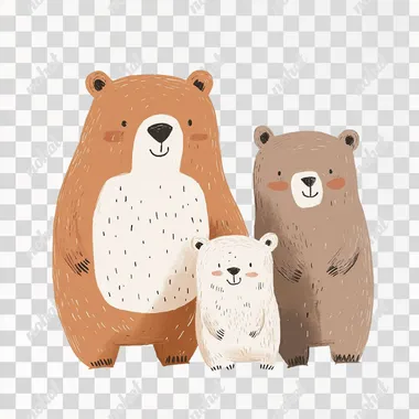 [bear family], hand drawn illustration in the simple style, simple lines, vector style, full body, soft, in a minimalistic style, with a flat design using simple shapes and soft earthy colors, with a hand drawn texture, with a cheerful atmosphere, on a all white background, simple minimalistic, in the style of seb mckinnon and jon klassen,**s200