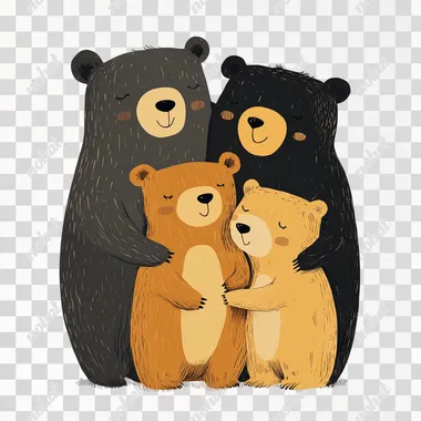 [bear family], hand drawn illustration in the simple style, simple lines, vector style, full body, soft, in a minimalistic style, with a flat design using simple shapes and soft earthy colors, with a hand drawn texture, with a cheerful atmosphere, on a all white background, simple minimalistic, in the style of seb mckinnon and jon klassen,**s200