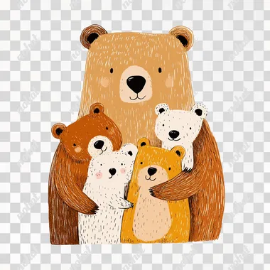 [bear family], hand drawn illustration in the simple style, simple lines, vector style, full body, soft, in a minimalistic style, with a flat design using simple shapes and soft earthy colors, with a hand drawn texture, with a cheerful atmosphere, on a all white background, simple minimalistic, in the style of seb mckinnon and jon klassen,**s200