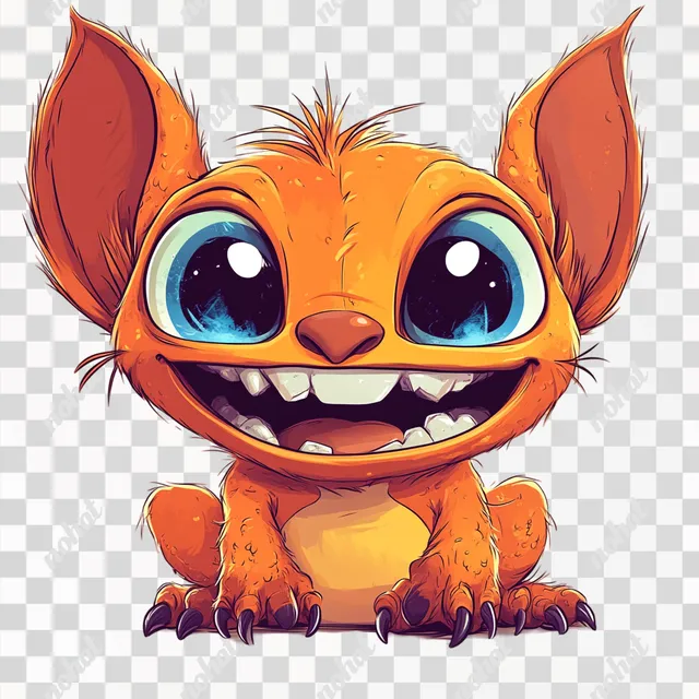 PNG Cheerful Orange Alien Creature with Big Eyes and Ears for T-Shirt Design