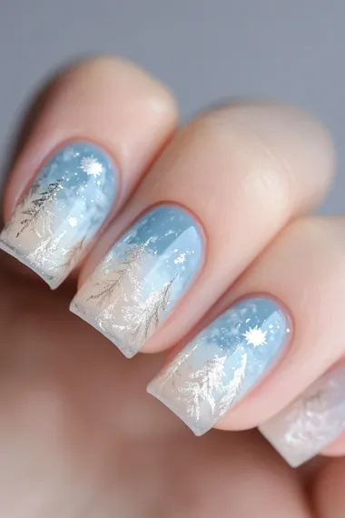 1d nail art of freezing moon,freezing moon nail design,winter,,moonlight,snow crystal silhouette,beautiful     k9rpo1o