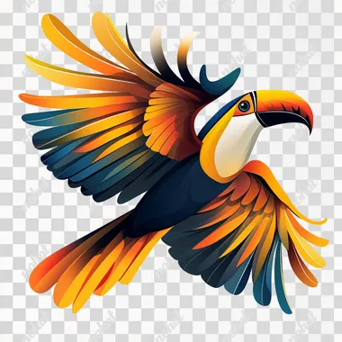 an abstract green-billed brazilian tucan flying symbol for a logo. Simple, easy to vectorize. High detail. White background. --s 750