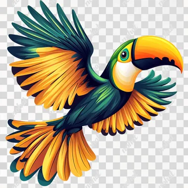 an abstract green-billed brazilian tucan flying symbol for a logo. Simple, easy to vectorize. High detail. White background. --s 750