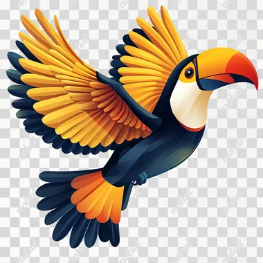 an abstract green-billed brazilian tucan flying symbol for a logo. Simple, easy to vectorize. High detail. White background. --s 750
