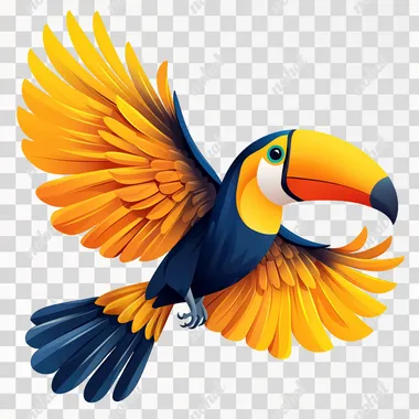 an abstract green-billed brazilian tucan flying symbol for a logo. Simple, easy to vectorize. High detail. White background. --s 750