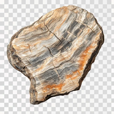 Fossilised wood, gothic aesthetic, isolated on white background, view from above, realistic photo