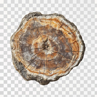 Fossilised wood, gothic aesthetic, isolated on white background, view from above, realistic photo