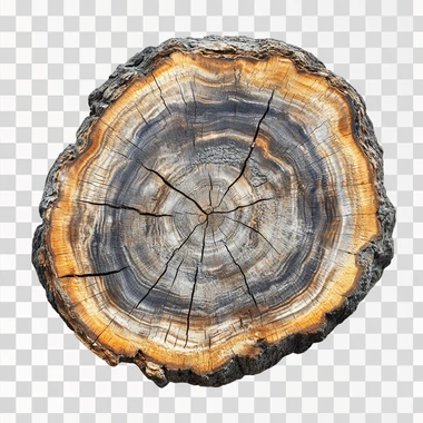 Fossilised wood, gothic aesthetic, isolated on white background, view from above, realistic photo