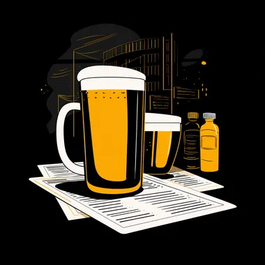 cover for beer restaurant menu, minimalistic, modern, black background, adding yellow and white colors