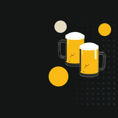 cover for beer restaurant menu, minimalistic, modern, black background, adding yellow and white colors