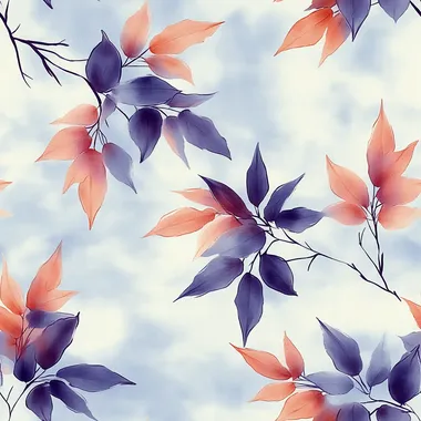 Tiny size digital seamless pattern with infinitesimal light purple bamboo leaves on light blue background, soft shadow and distressed stained texture make it attractive. Soft and bright colors.  --s 750