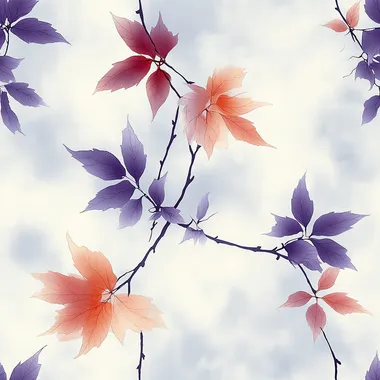 Tiny size digital seamless pattern with infinitesimal light purple bamboo leaves on light blue background, soft shadow and distressed stained texture make it attractive. Soft and bright colors.  --s 750